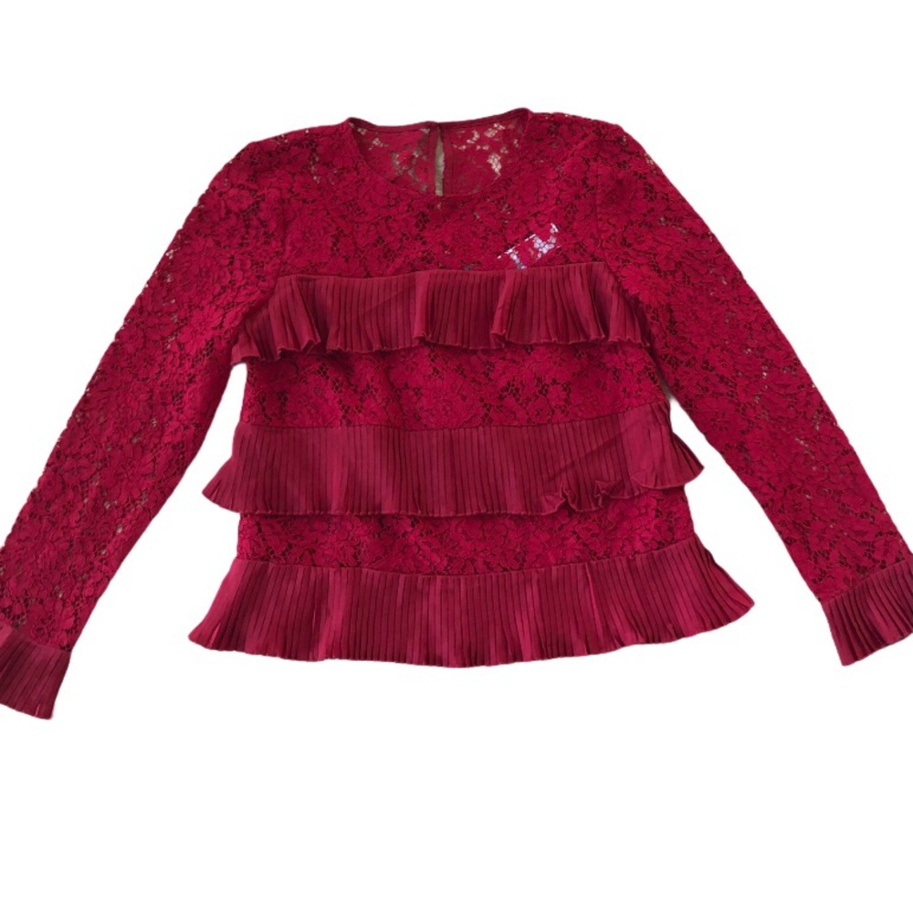 J. CREW RED LACE TIERED BLOUSE 2